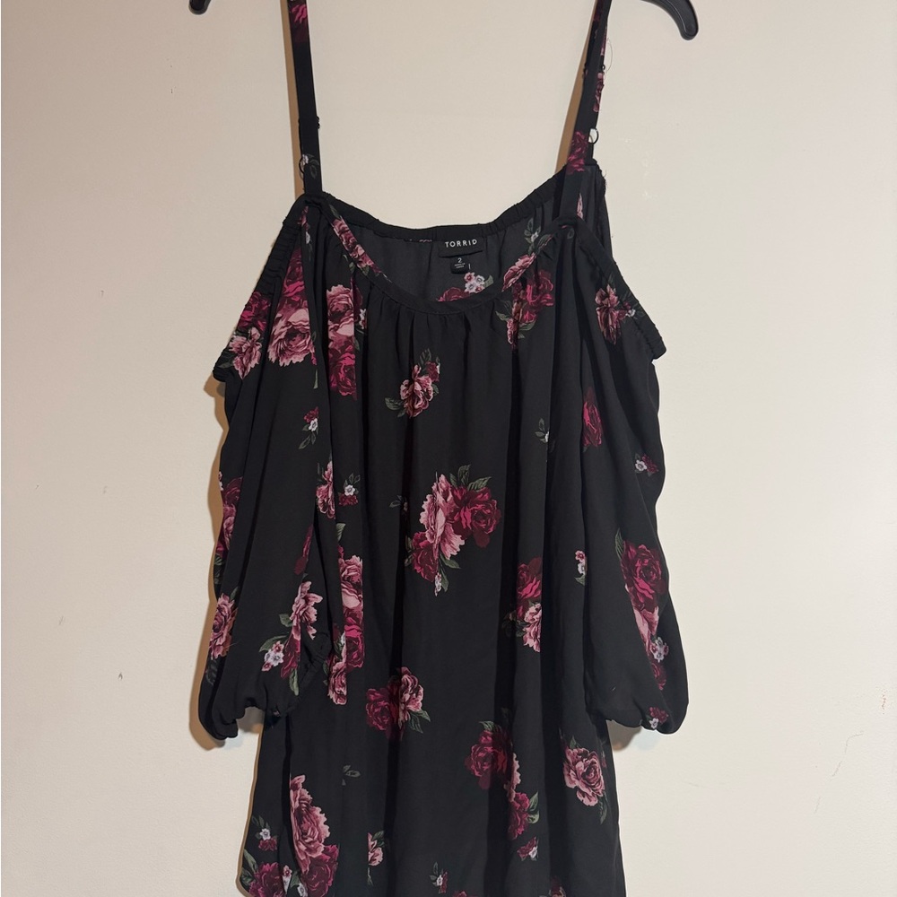Torrid Black and Pink Floral Blouse